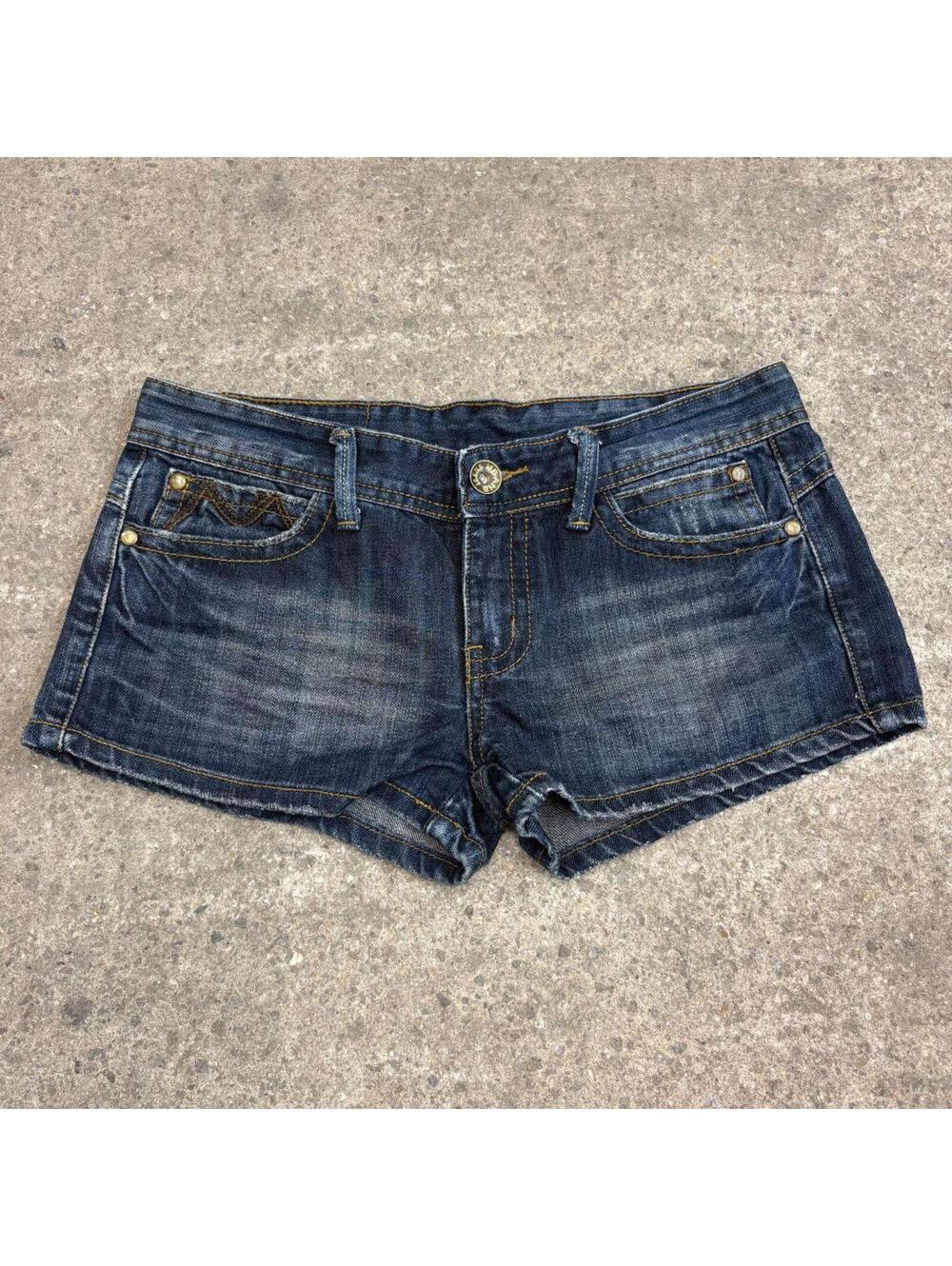 Vintage Y2K Low Rise Denim Micro Shorts Dark Wash S